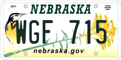 NE license plate WGF715