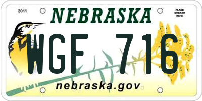 NE license plate WGF716