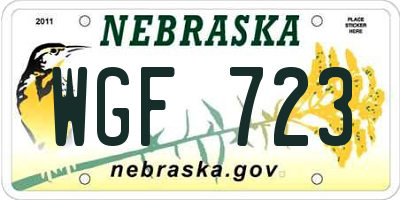 NE license plate WGF723