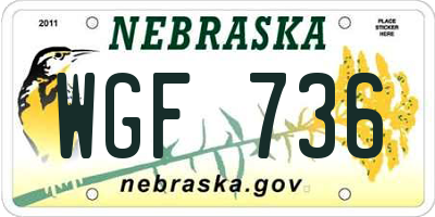 NE license plate WGF736