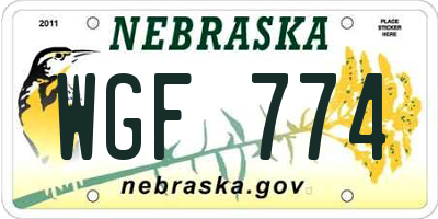 NE license plate WGF774