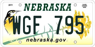 NE license plate WGF795