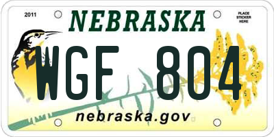 NE license plate WGF804
