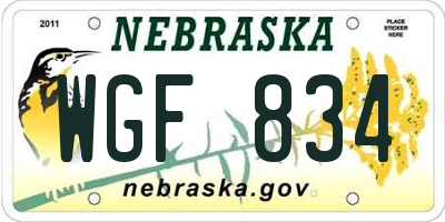 NE license plate WGF834