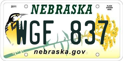 NE license plate WGF837