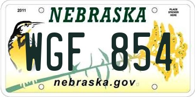 NE license plate WGF854