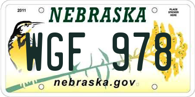 NE license plate WGF978