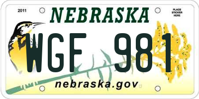 NE license plate WGF981