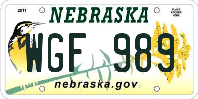 NE license plate WGF989