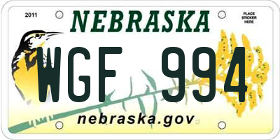 NE license plate WGF994