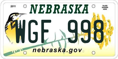 NE license plate WGF998