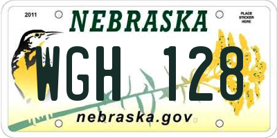 NE license plate WGH128