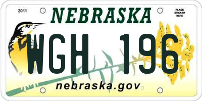 NE license plate WGH196