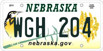 NE license plate WGH204