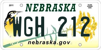 NE license plate WGH212