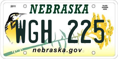 NE license plate WGH225