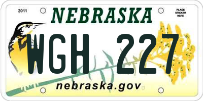NE license plate WGH227