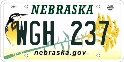 NE license plate WGH237