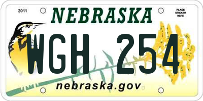 NE license plate WGH254