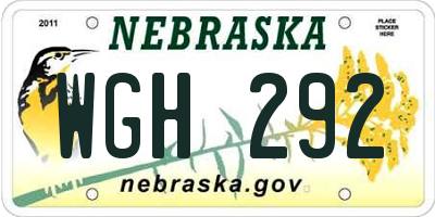 NE license plate WGH292