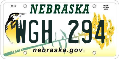 NE license plate WGH294