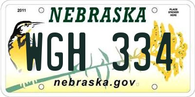 NE license plate WGH334