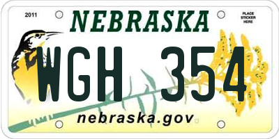 NE license plate WGH354