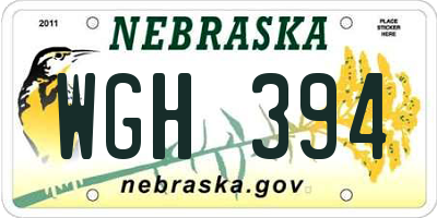 NE license plate WGH394