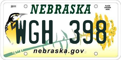 NE license plate WGH398