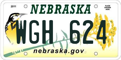 NE license plate WGH624
