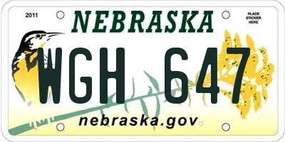 NE license plate WGH647
