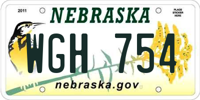 NE license plate WGH754