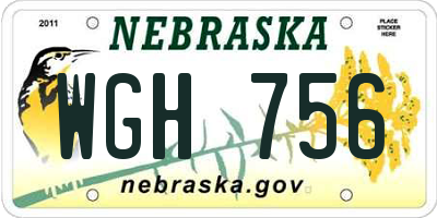 NE license plate WGH756