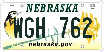 NE license plate WGH762