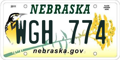 NE license plate WGH774