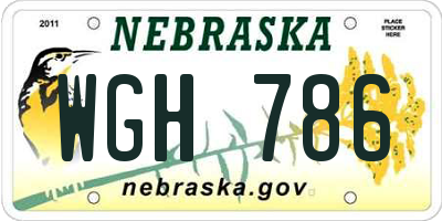 NE license plate WGH786