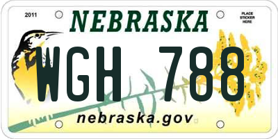 NE license plate WGH788