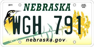 NE license plate WGH791