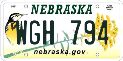 NE license plate WGH794