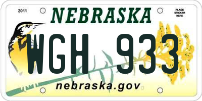 NE license plate WGH933