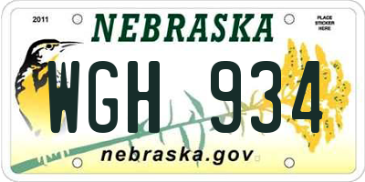 NE license plate WGH934