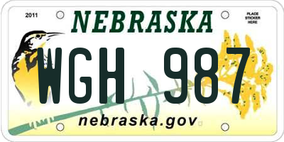 NE license plate WGH987