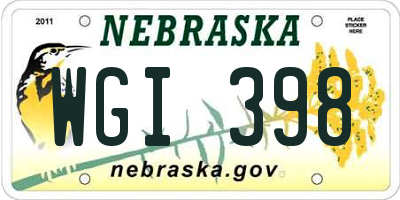 NE license plate WGI398