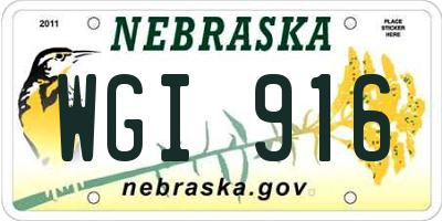 NE license plate WGI916
