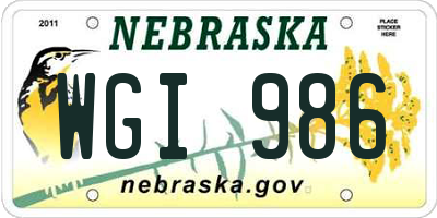 NE license plate WGI986