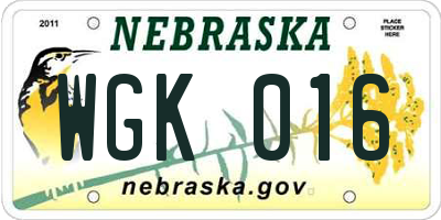 NE license plate WGK016