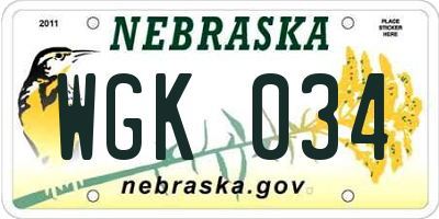 NE license plate WGK034