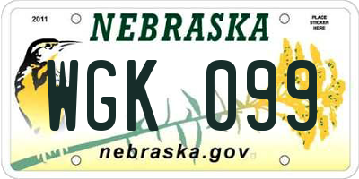 NE license plate WGK099