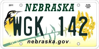 NE license plate WGK142