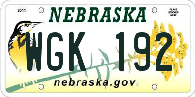 NE license plate WGK192